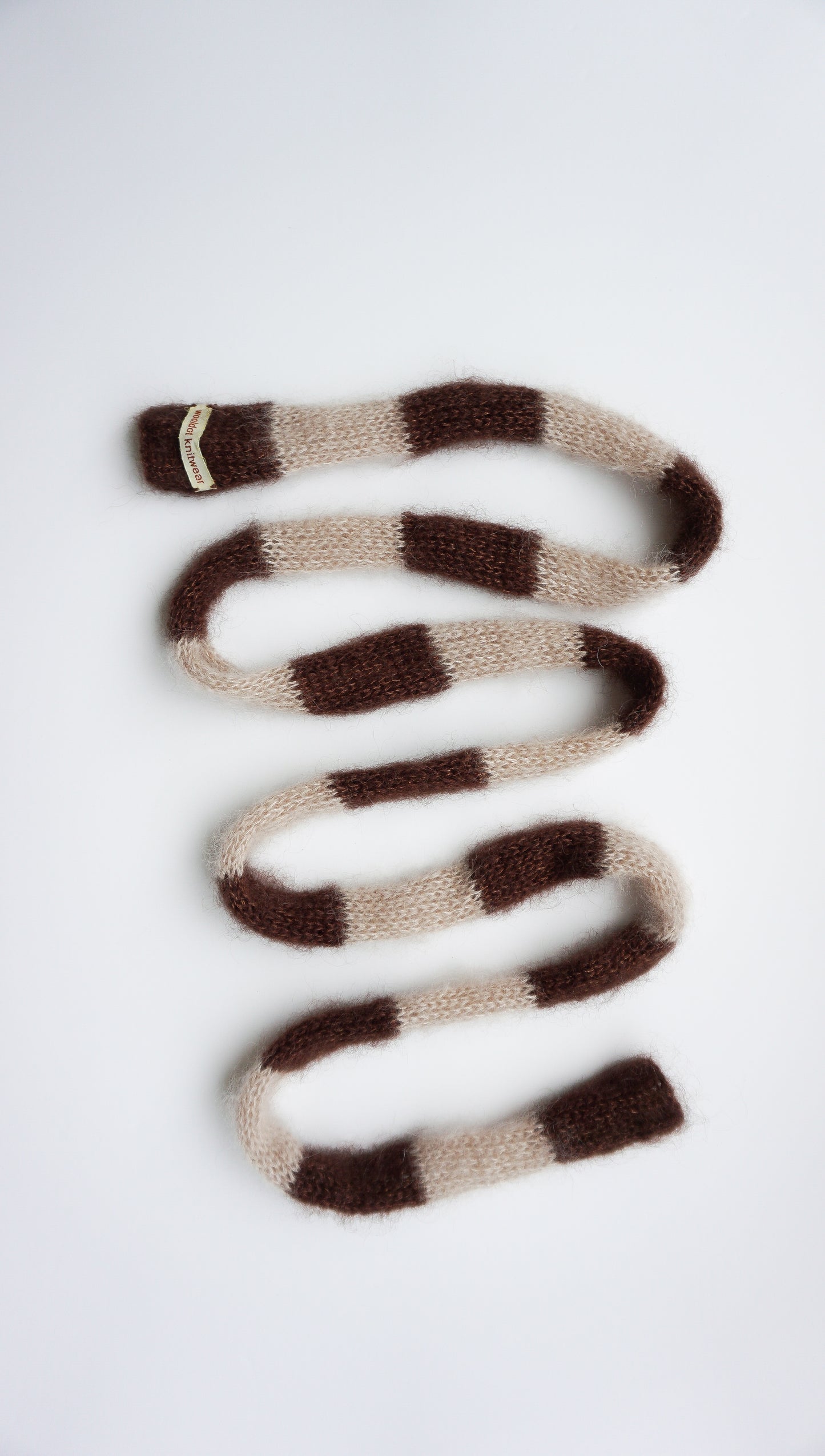 Small skinny mohair scarf sand dark brown stripes