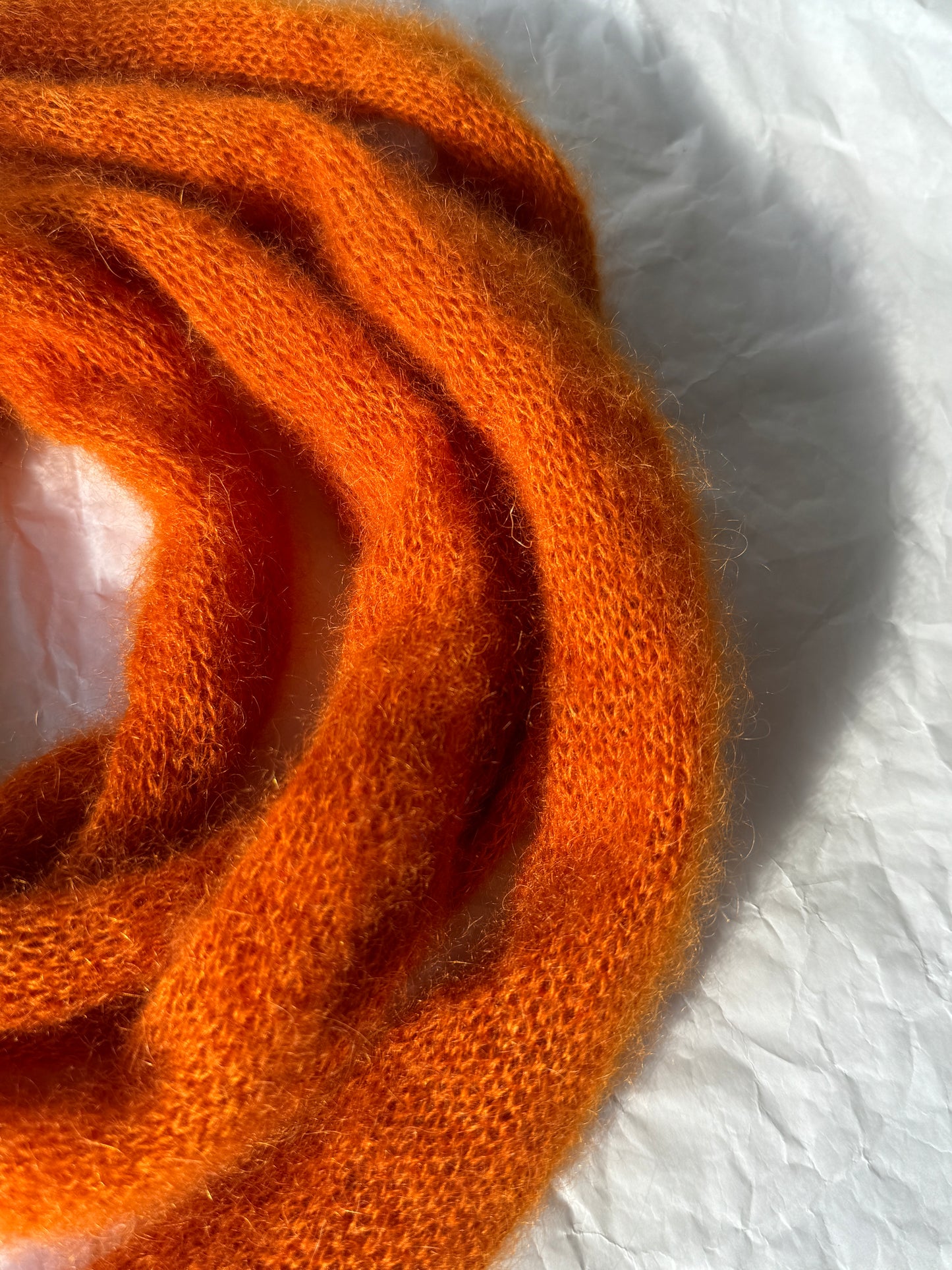 Skinny long mohair scarf burnt orange