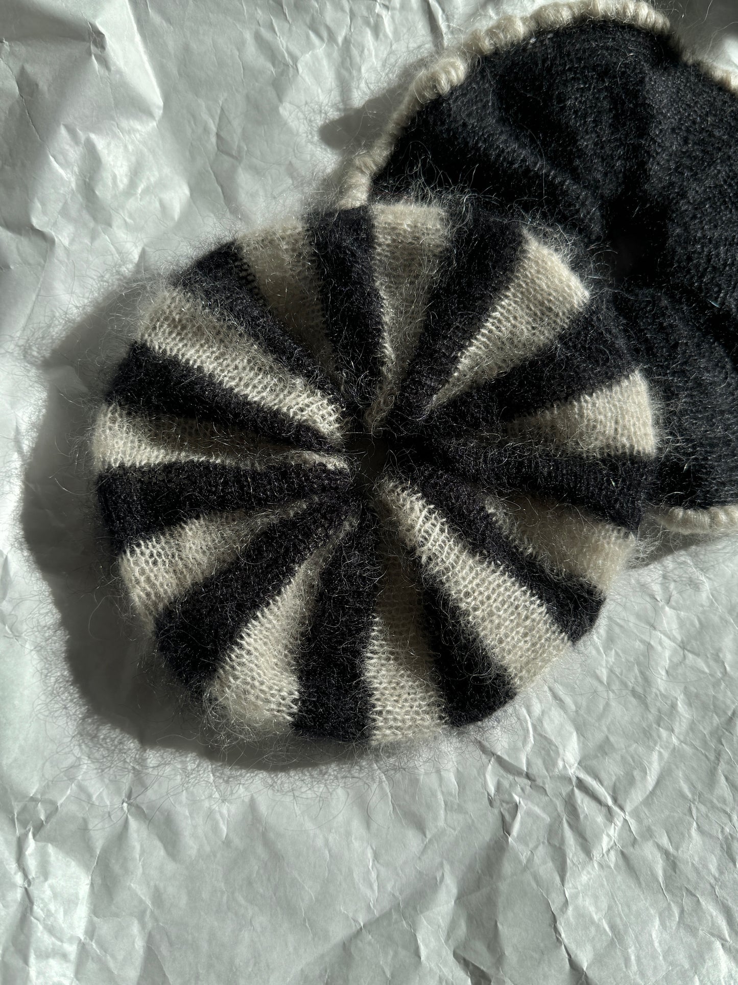 Black beige mohair scrunchie