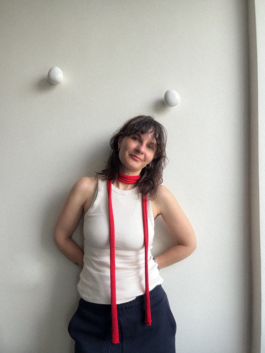 Slim silk mohair scarf in bright red