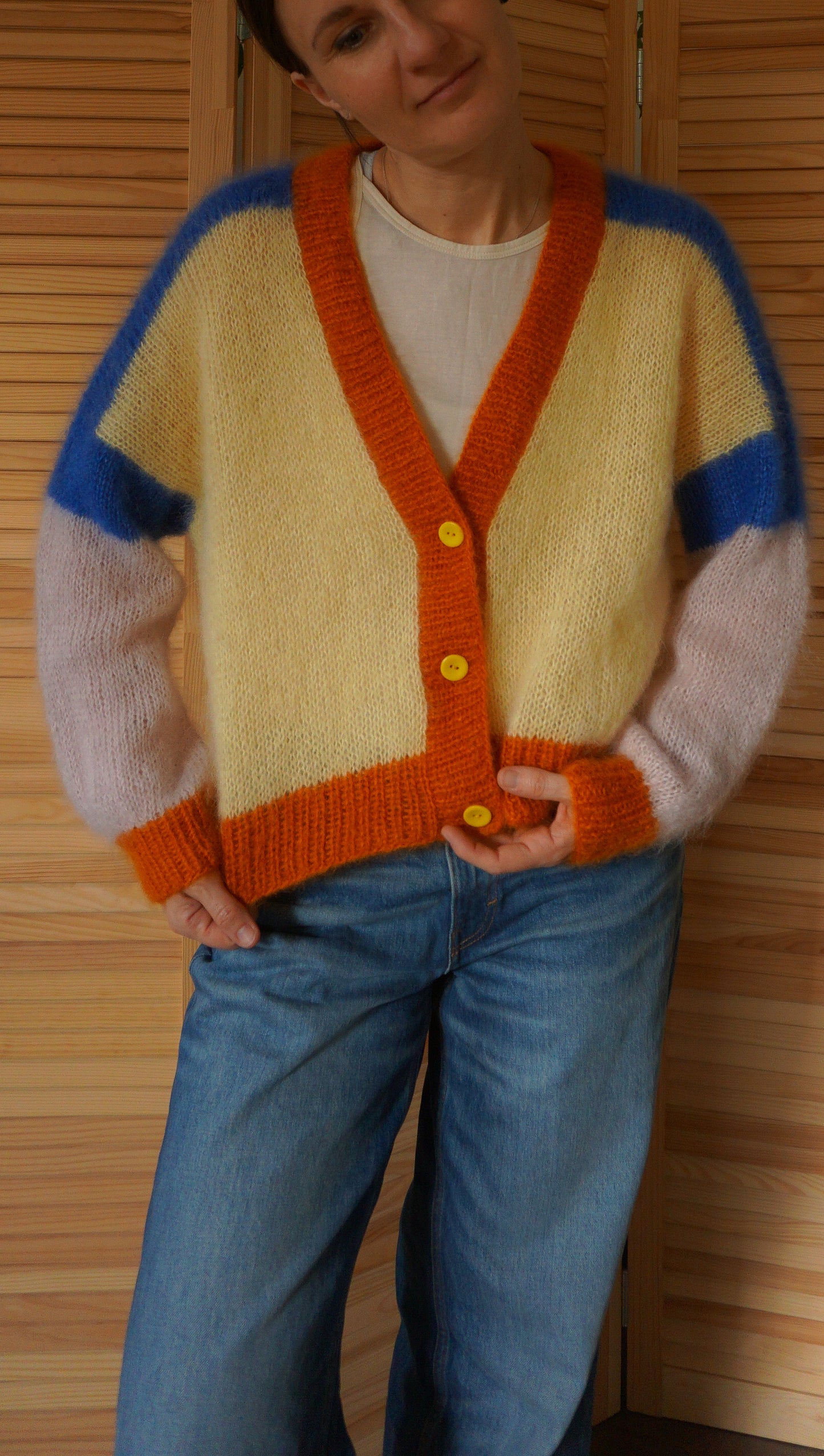 Colourful knitted mohair cardigan