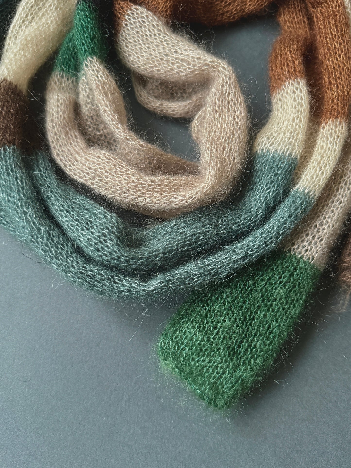 Skinny mohair scarf earthy colours stripes