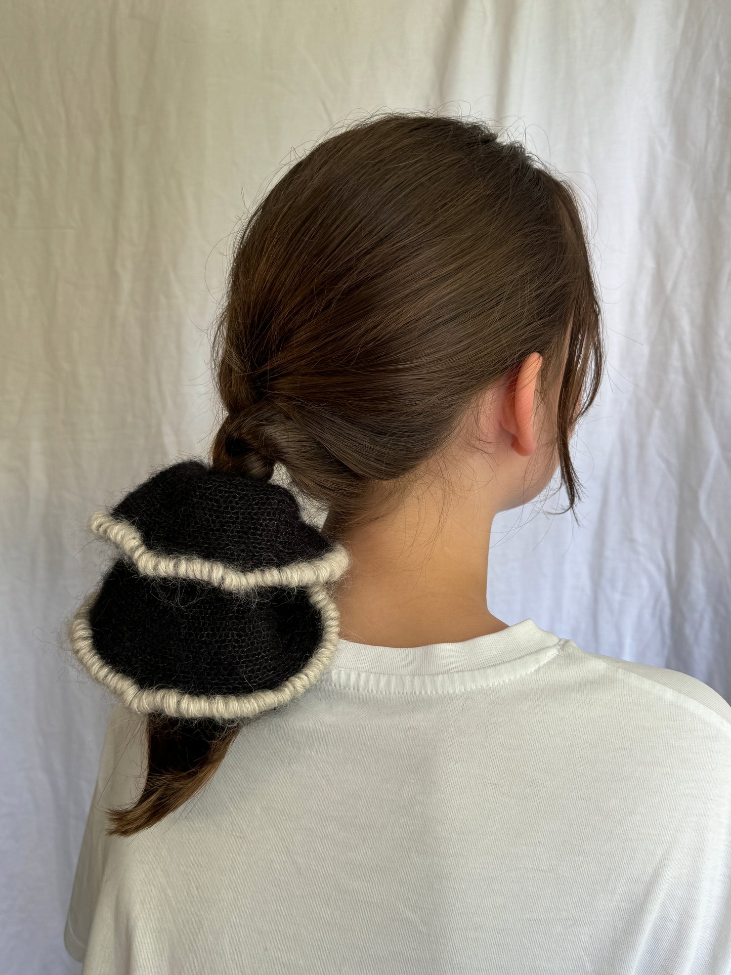 Black mohair scrunchie