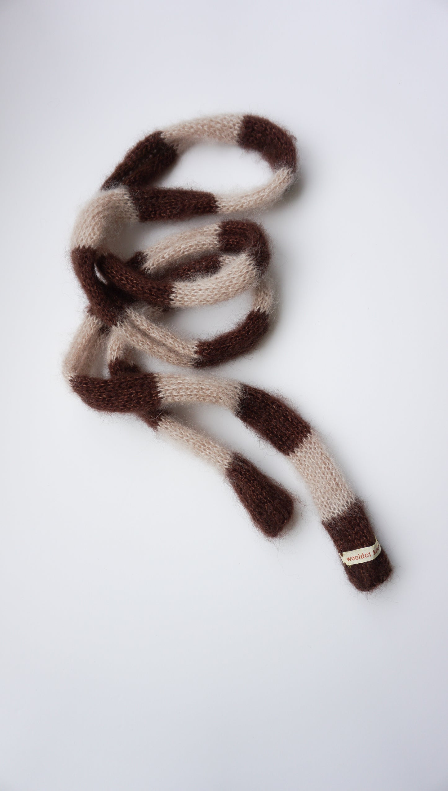 Small skinny mohair scarf sand dark brown stripes