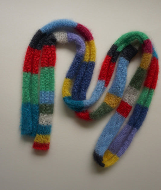 Skinny long mohair scarf multicolored stripes