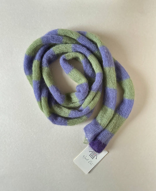 Skinny mohair scarf purple and green stripes