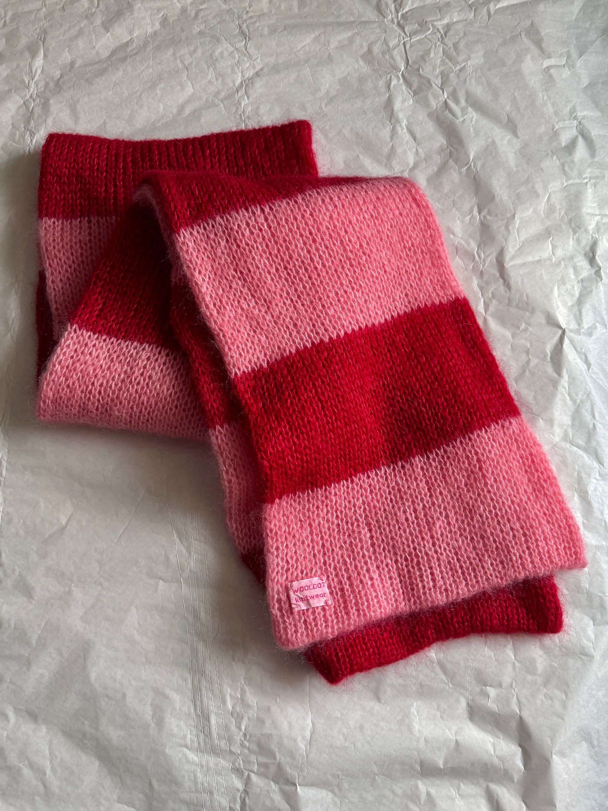 Pink red chunky knitted mohair scarf