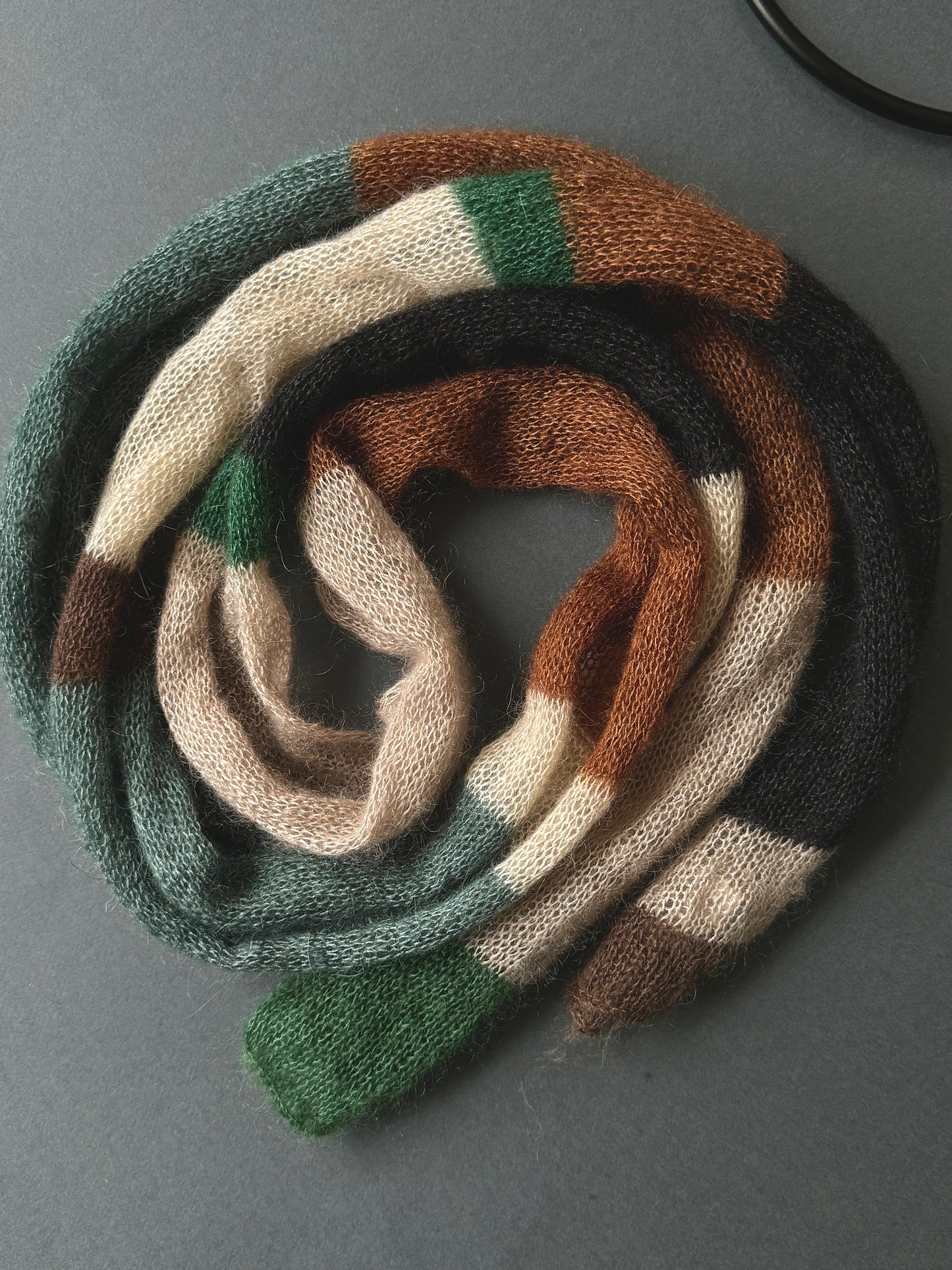 Skinny mohair scarf earthy colours stripes