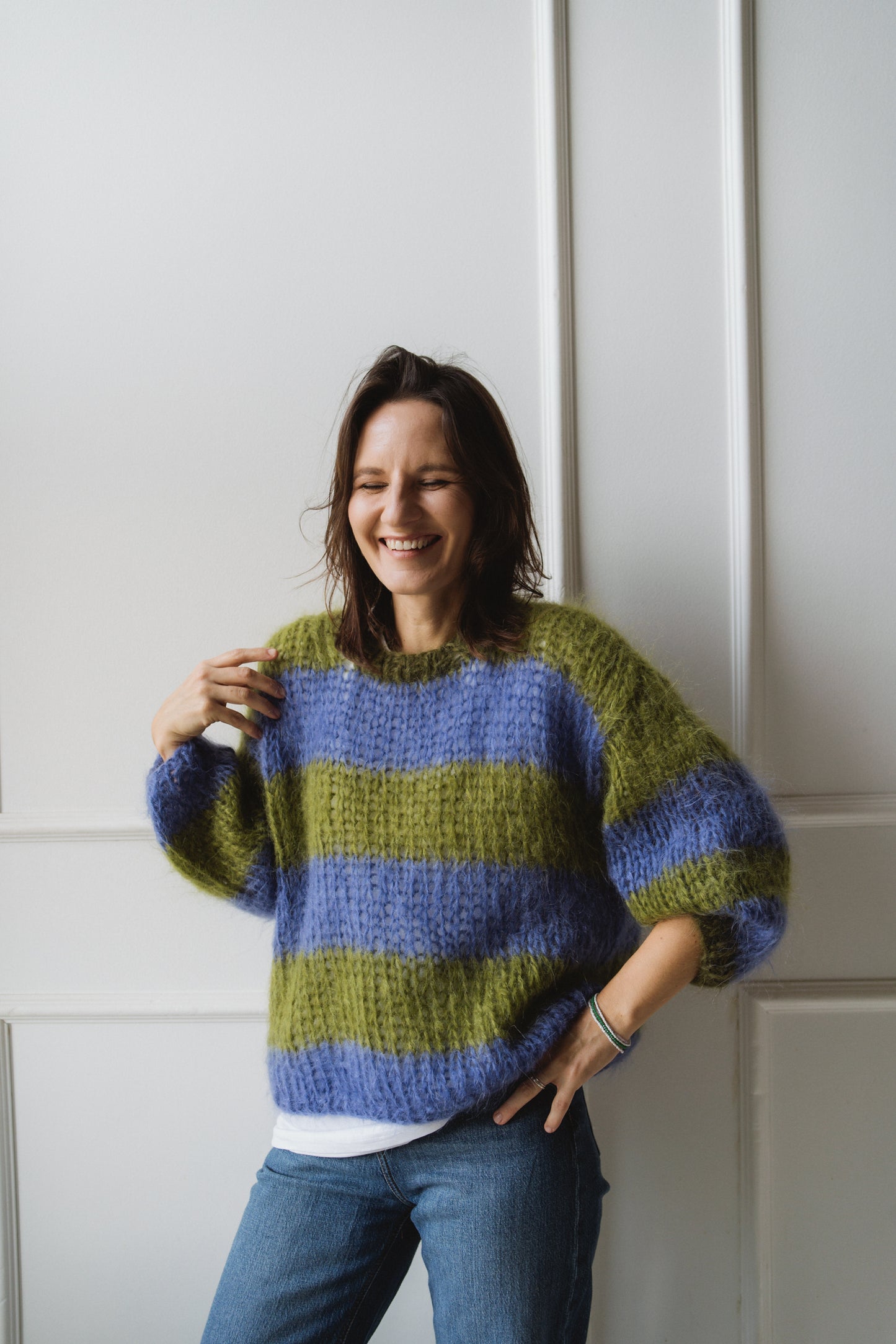 cosy fluffy striped mohair sweater