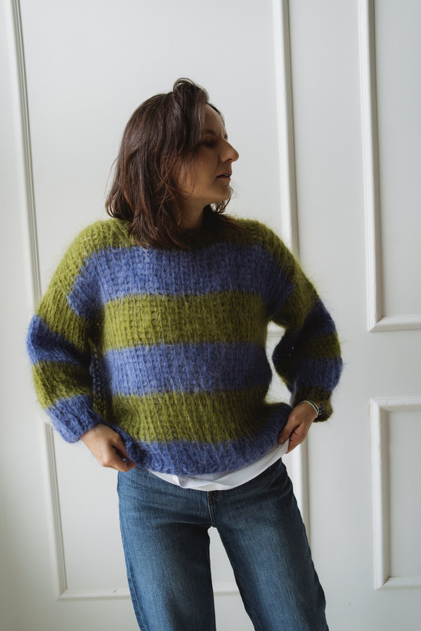 cosy fluffy striped mohair sweater