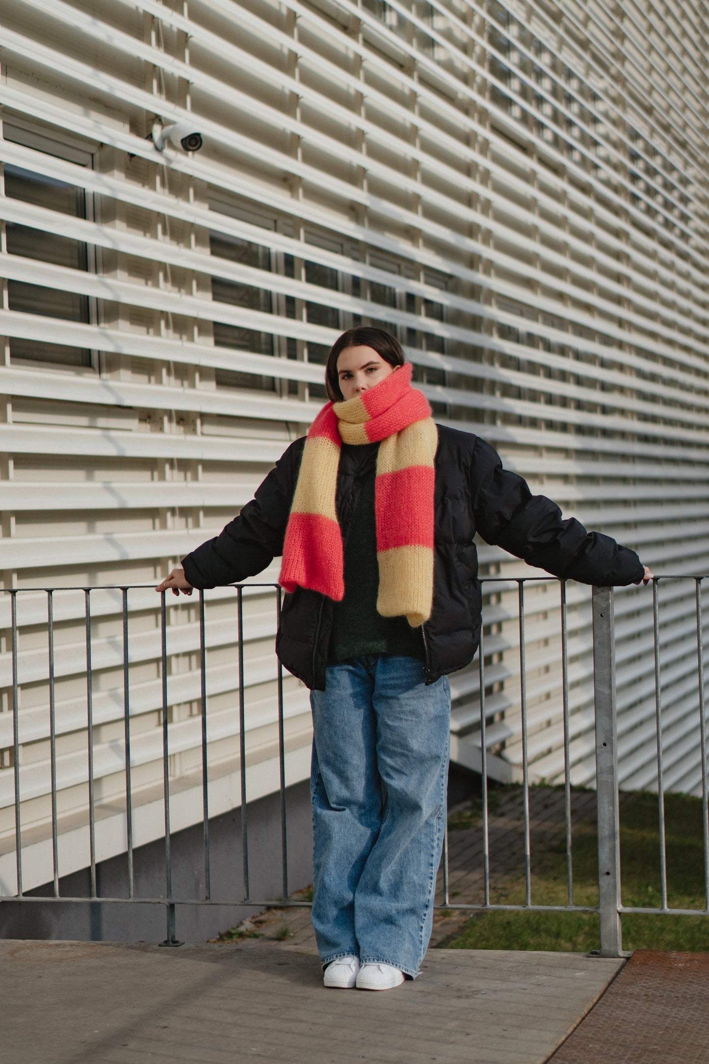 big soft fluffy mohair scarf yellow and bright pink