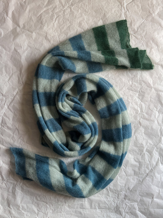 Thin wide mohair scarf in green blue shades