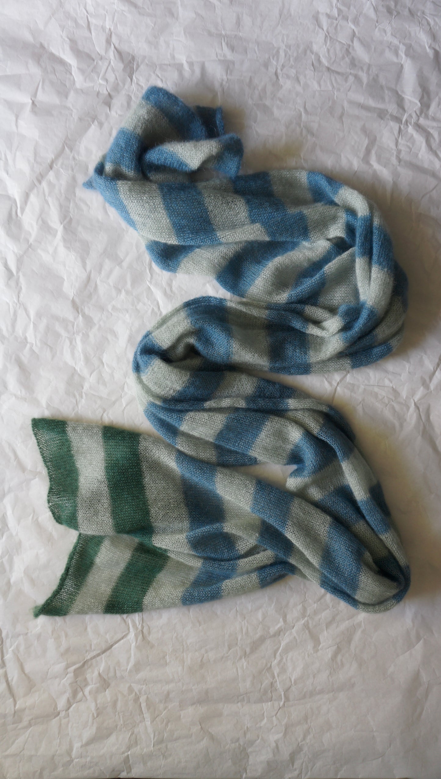 Thin wide mohair scarf in green blue shades