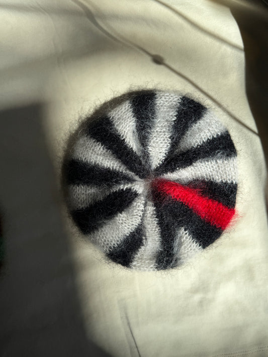 Chunky mohair scrunchie white black stripes