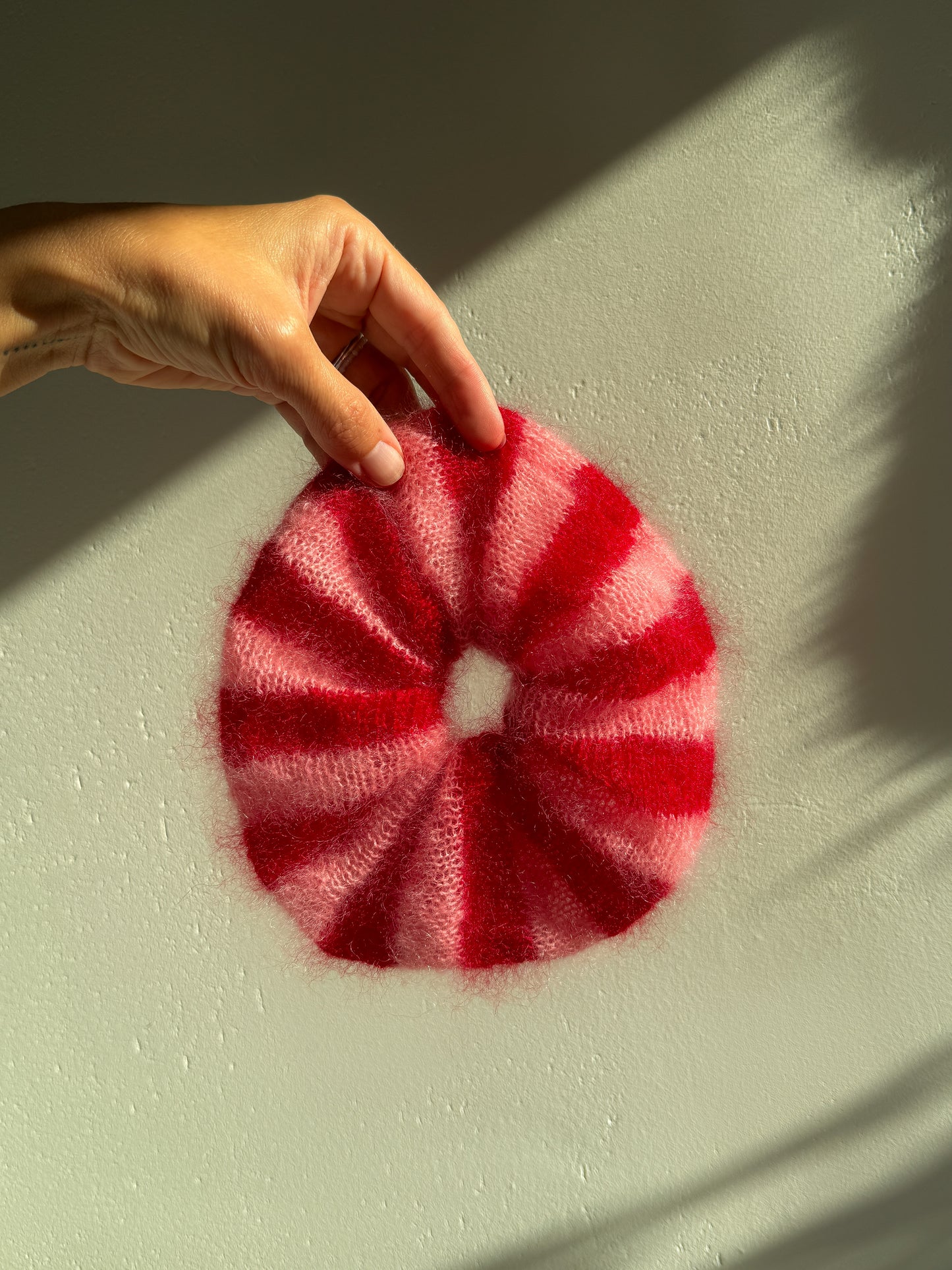 Pink red mohair scrunchie