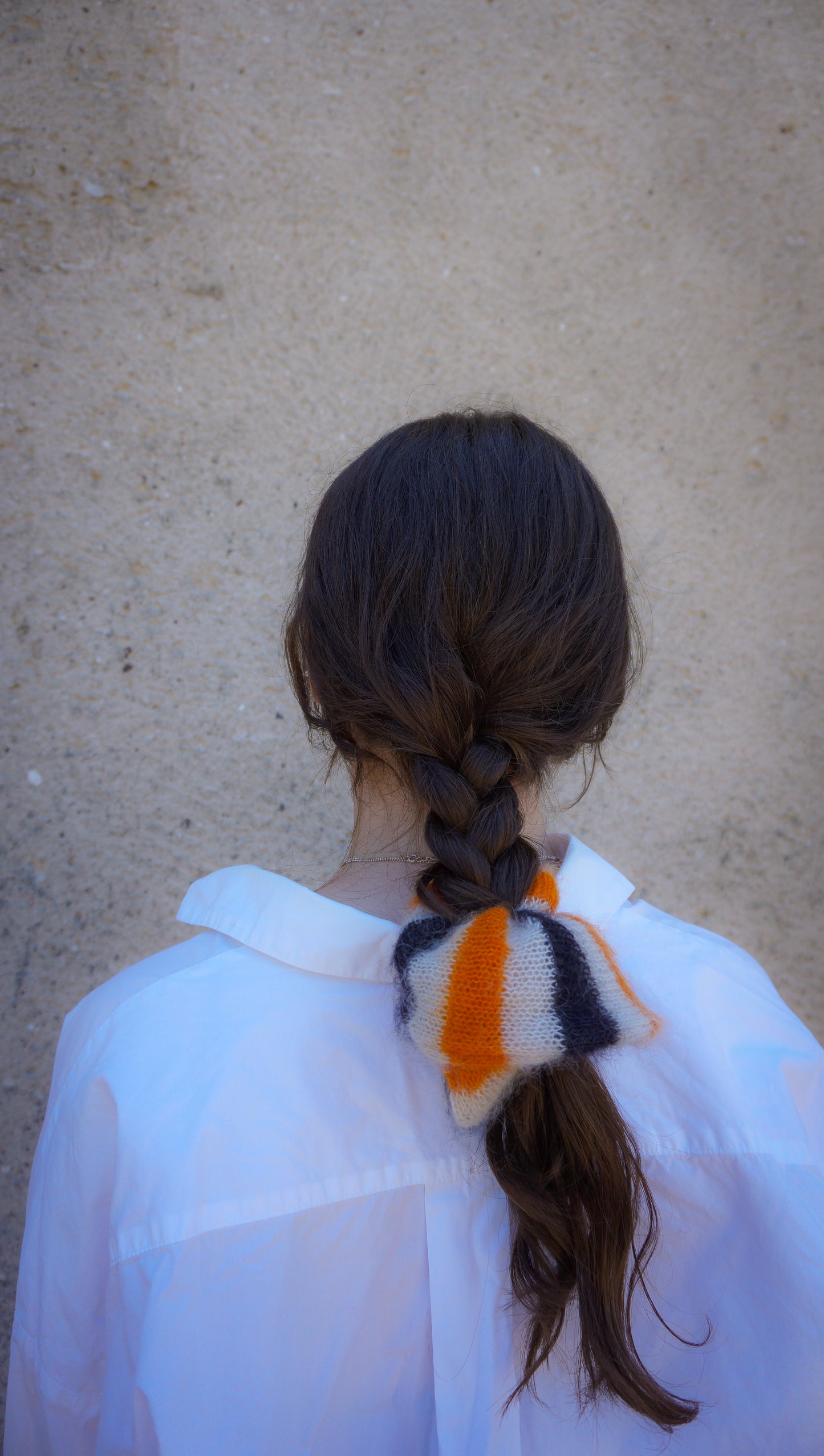 Black beige orange mohair scrunchie