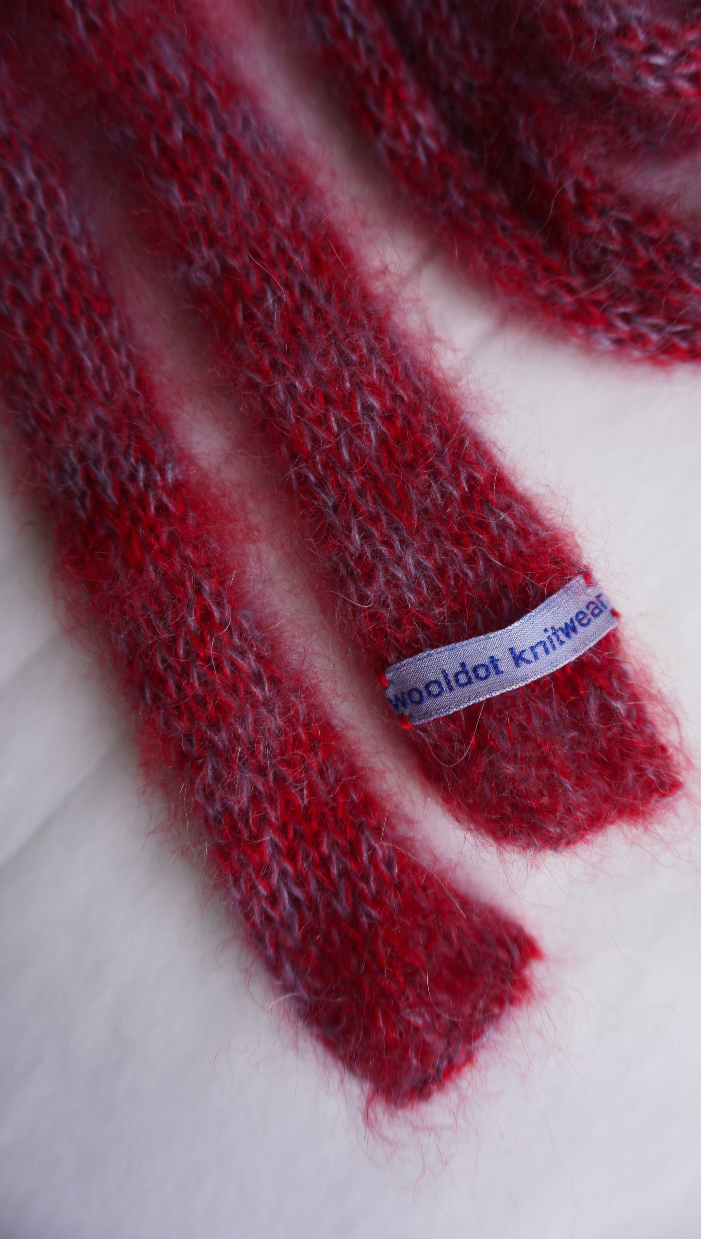 Small mohair scarf red + light blue