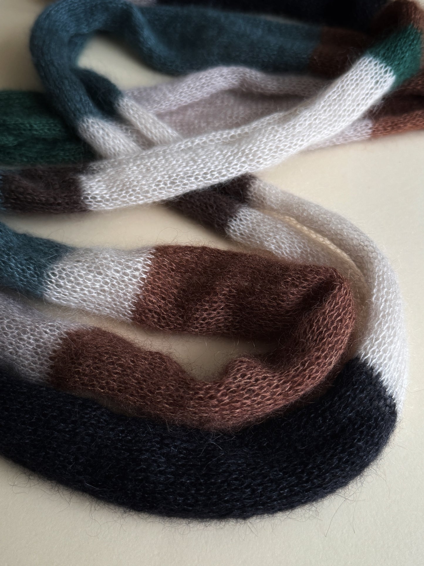 Skinny mohair scarf earthy colours stripes