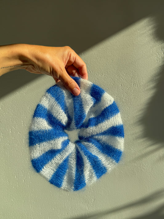 Blue white mohair scrunchie