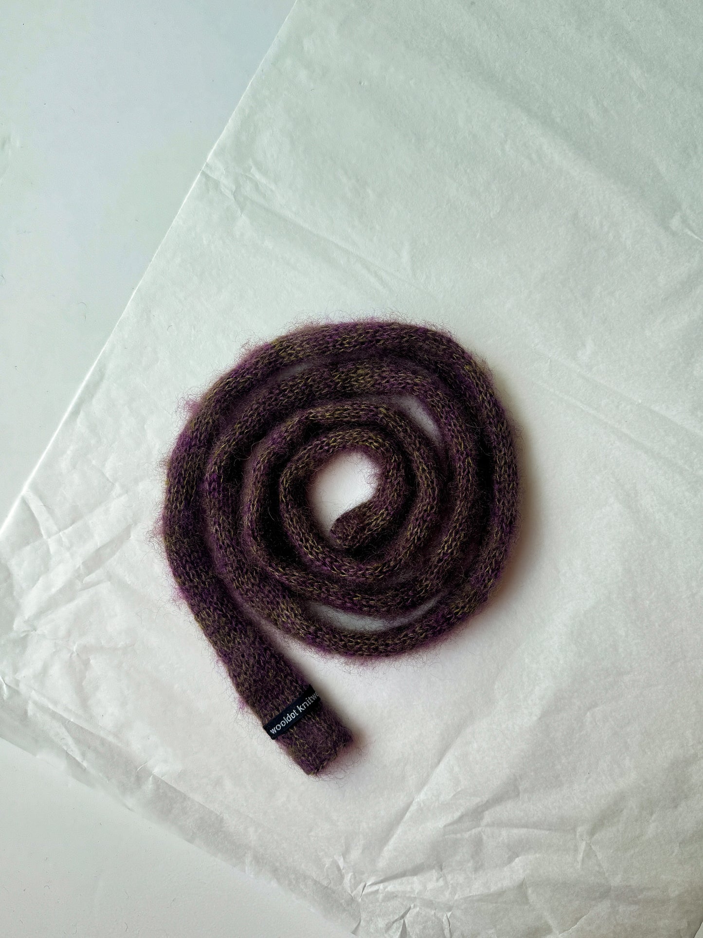 Small mohair scarf olive + purple