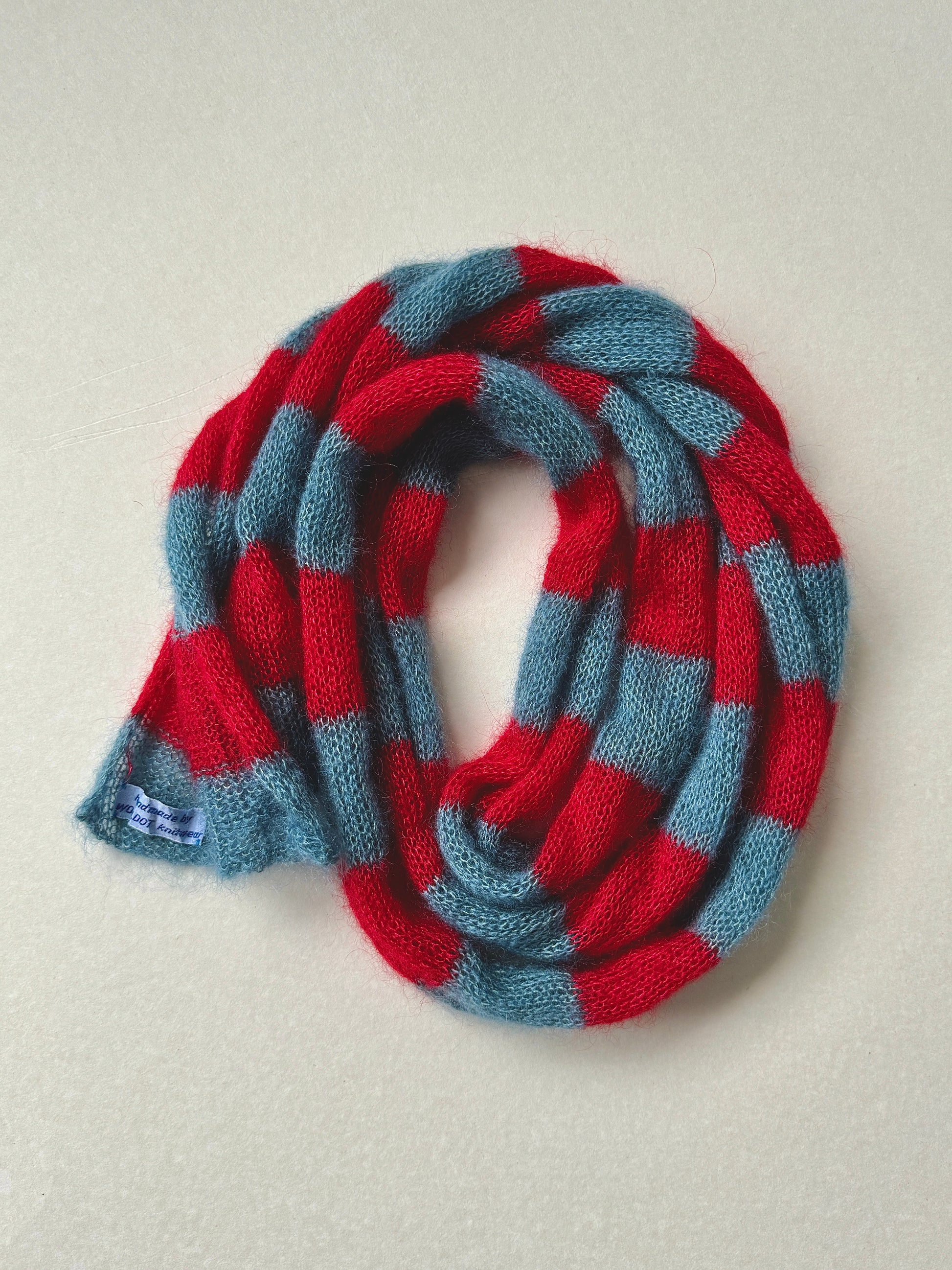 skinny red and blue mohair silk scarf