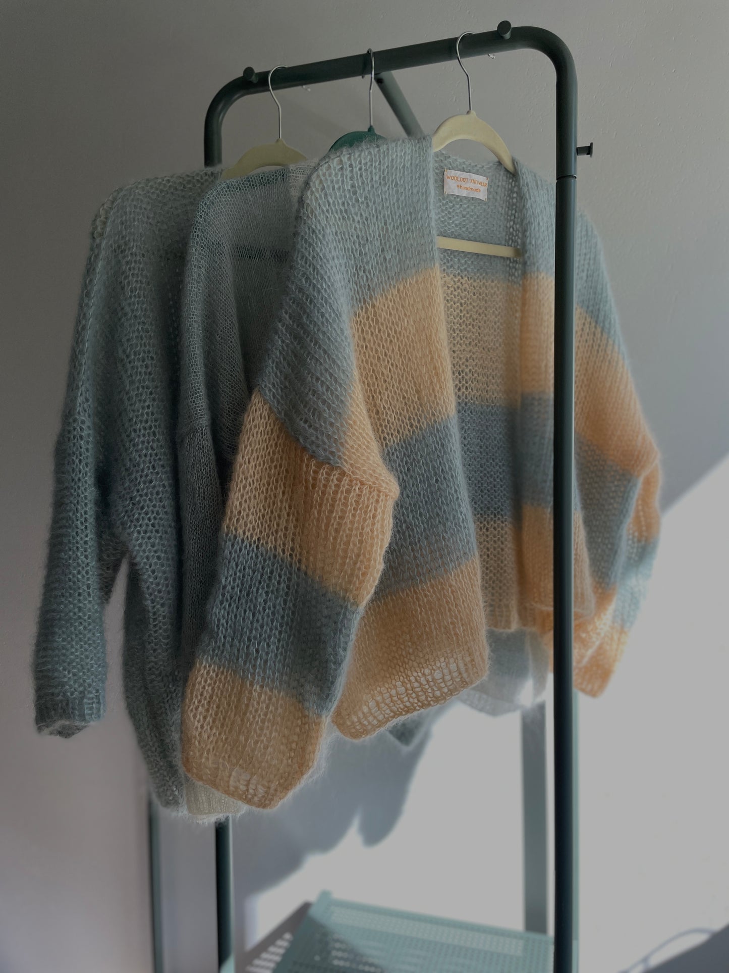 Striped summer cardigan JULY in yellow and sage