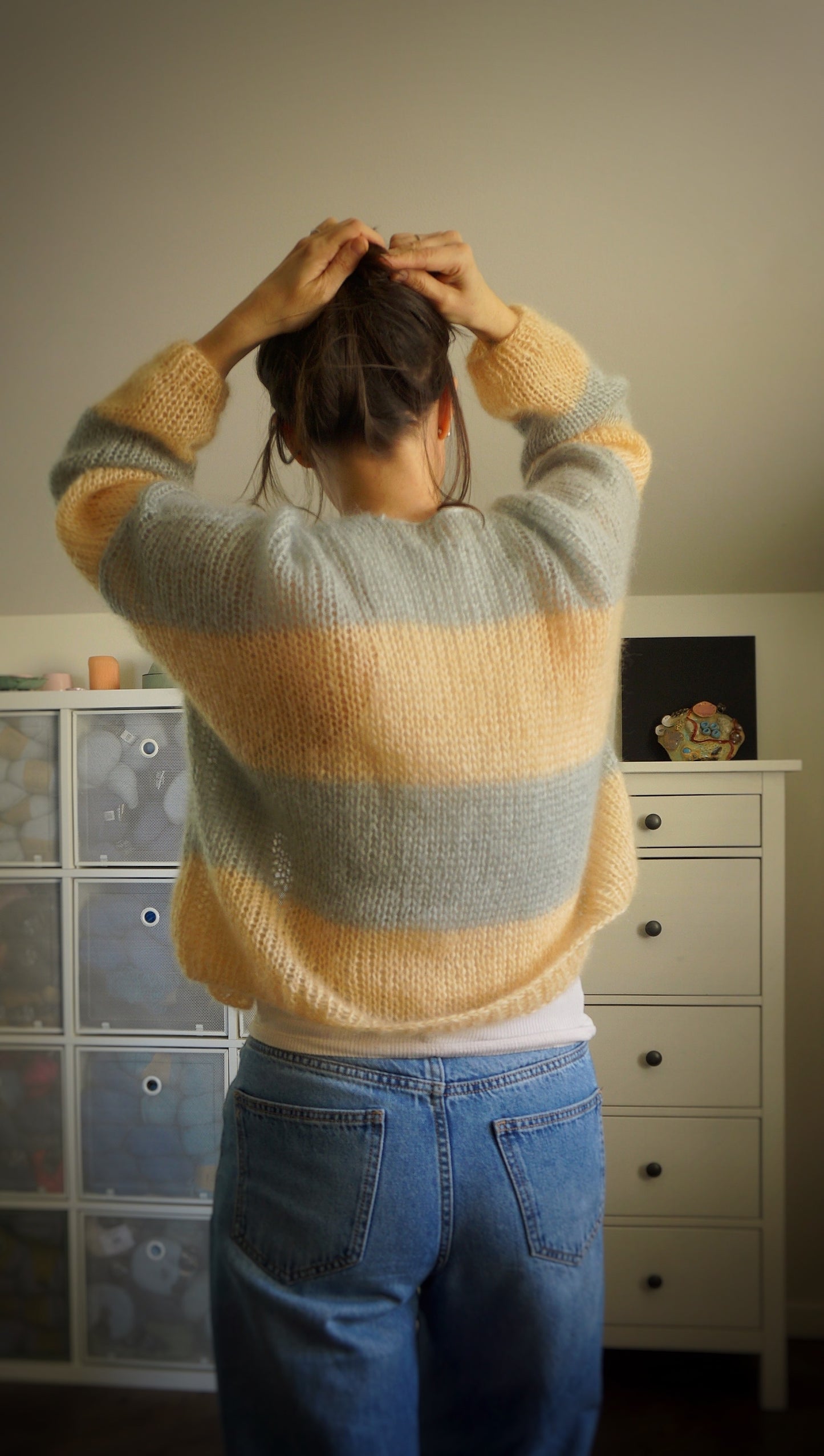 Striped summer cardigan JULY in yellow and sage