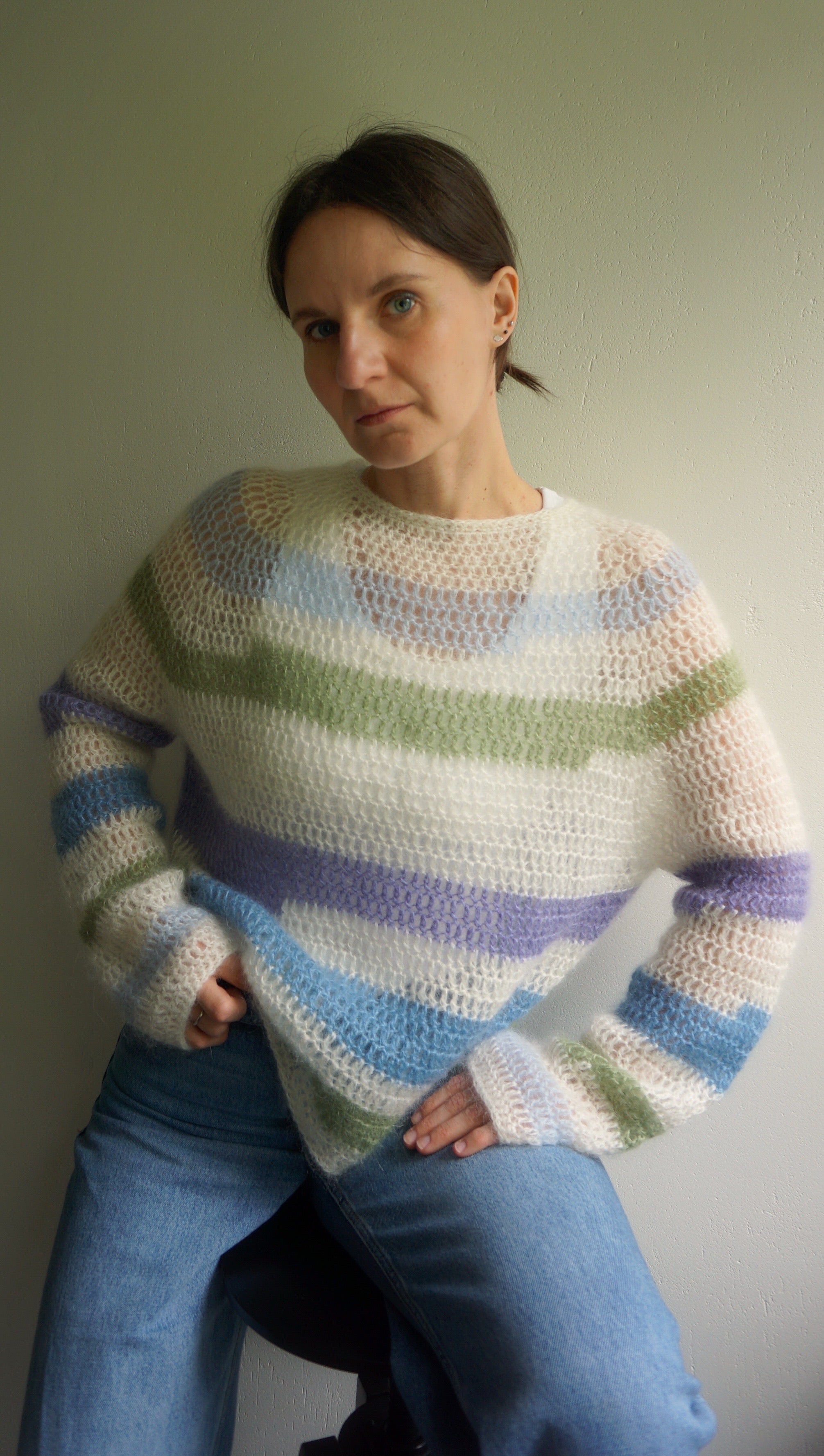 ニット・セーター HUECLOSET Mohair stripe knit SE521 MOHAIR STRIPE PULLOVER – SUGARHILL TOKYO