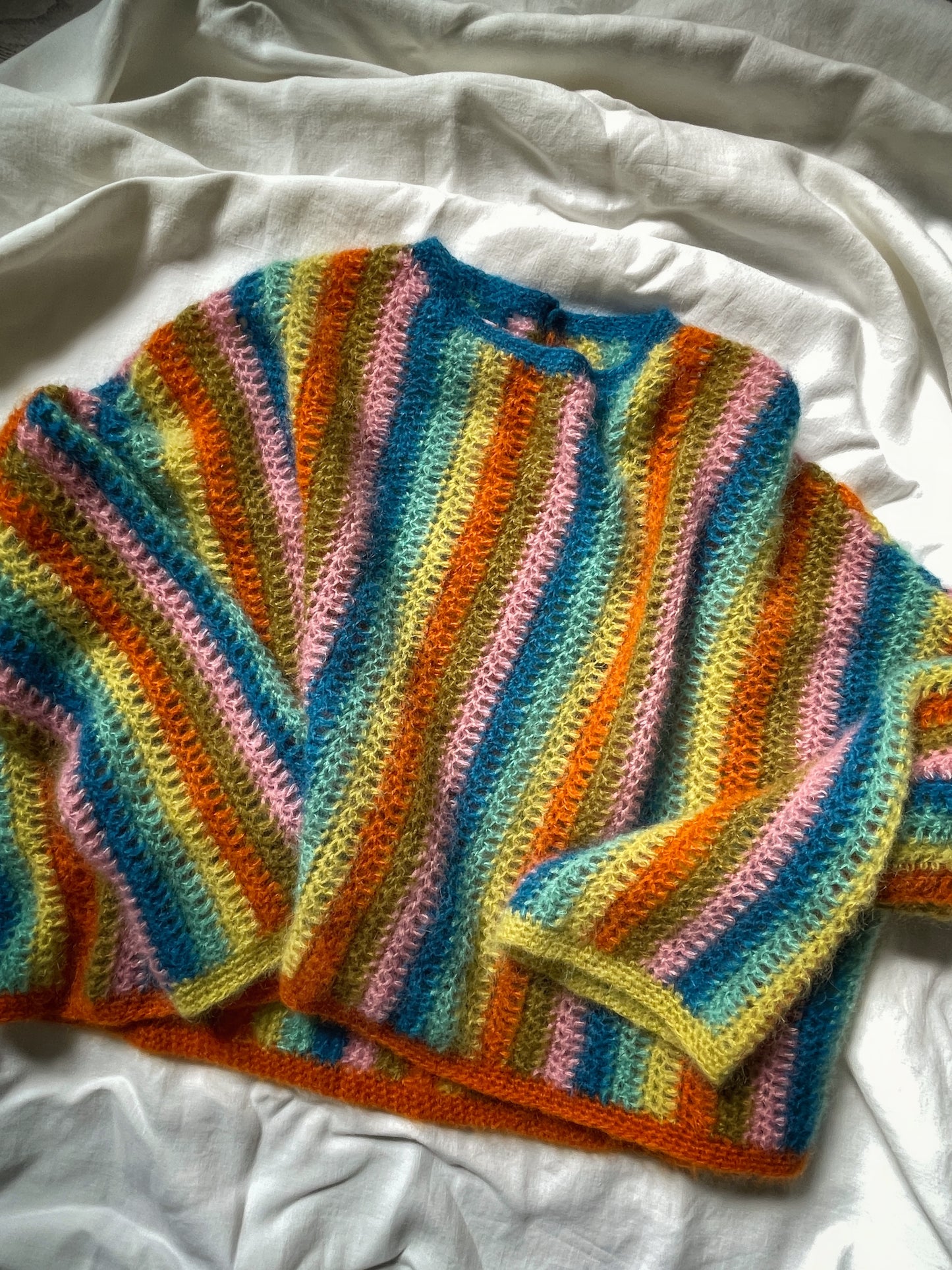 colourful vertical stripes mohair crochet pullover