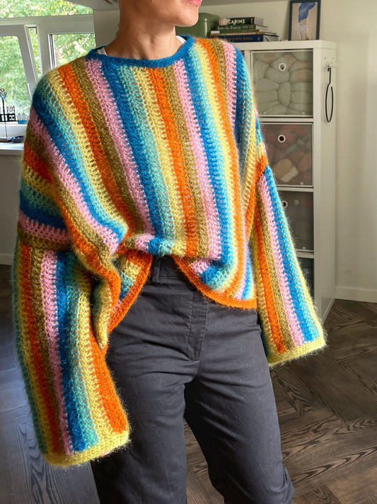 colourful vertical stripes mohair crochet sweater