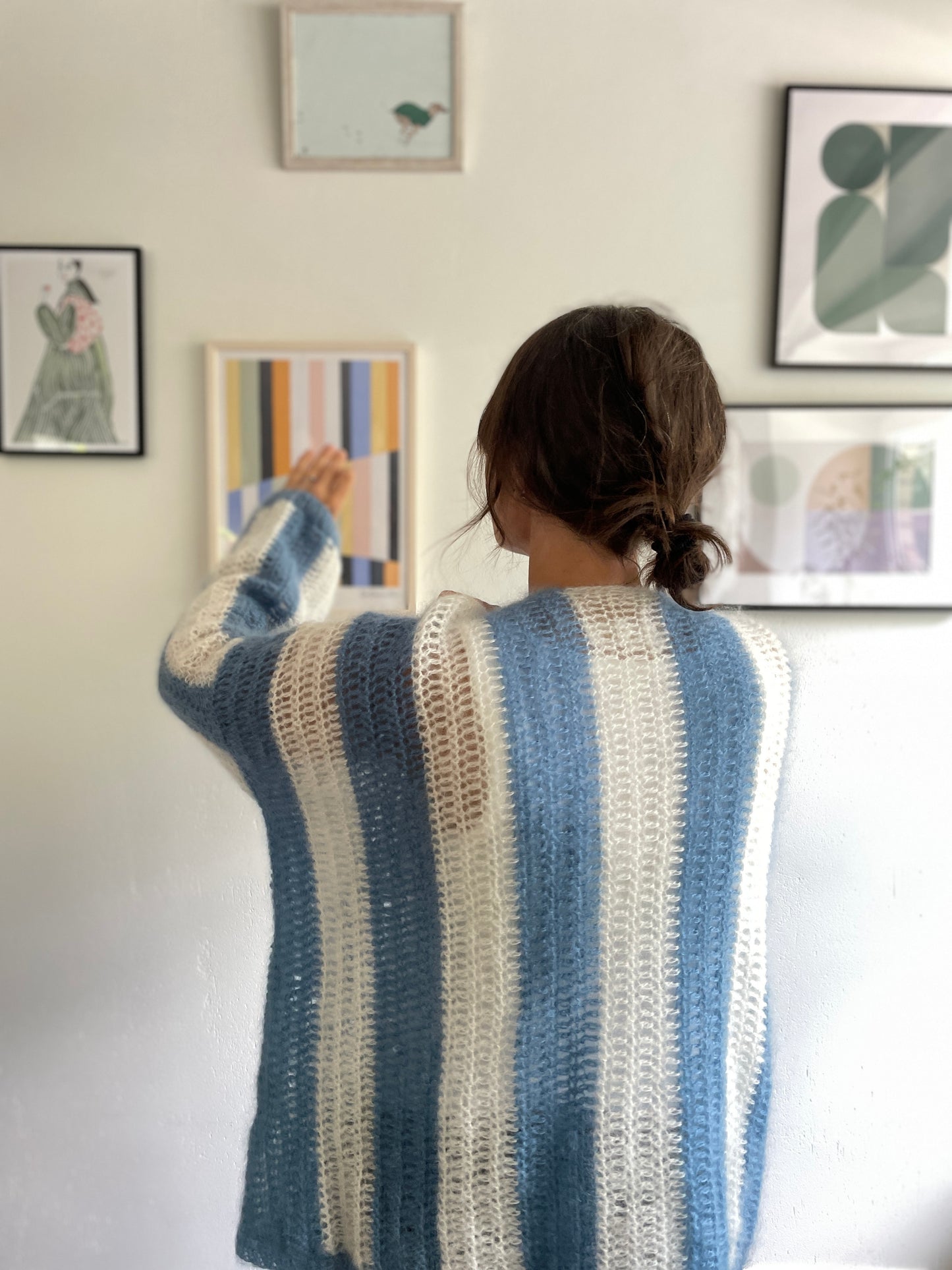 Light blue and white striped mohair cardigan