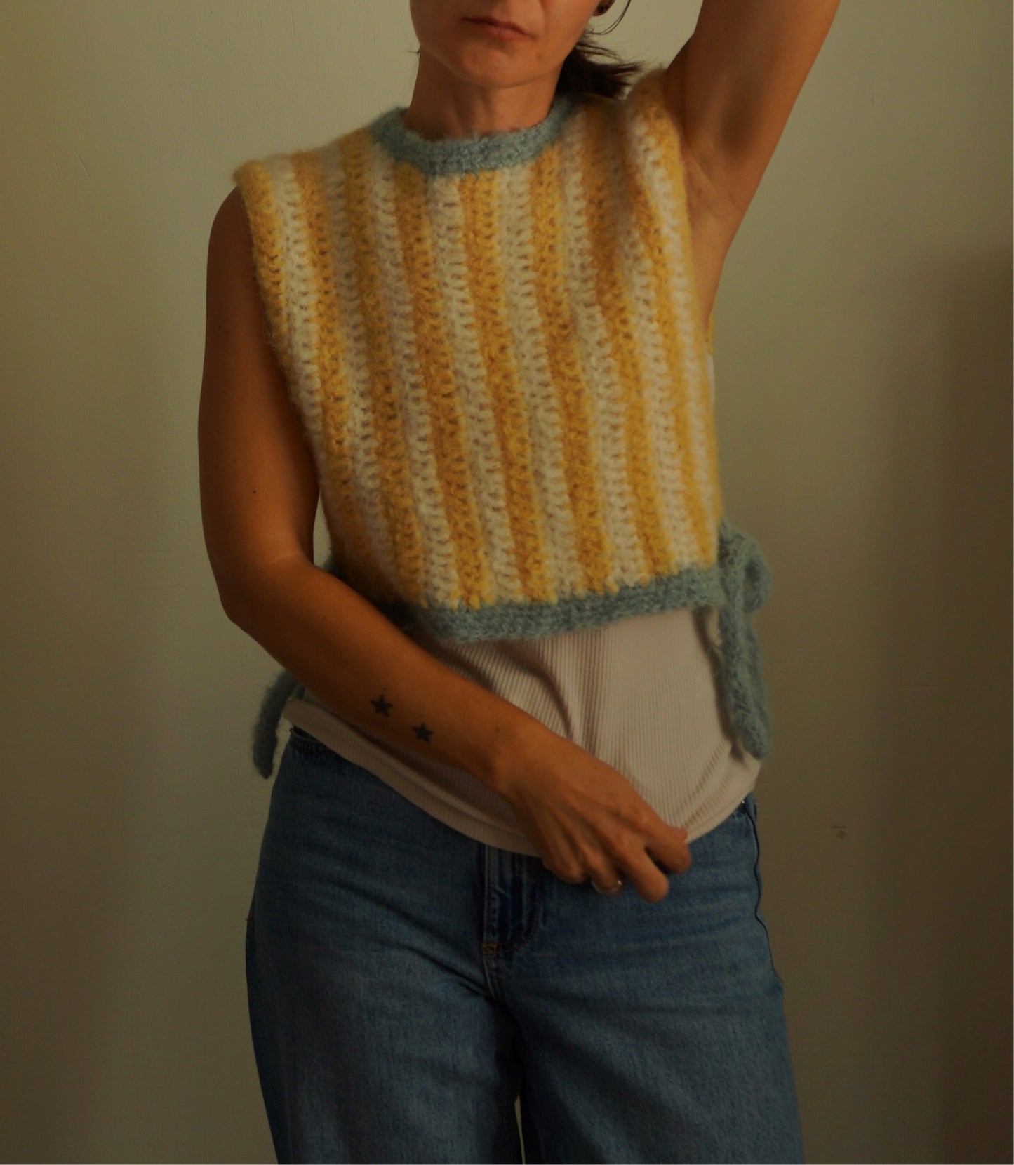 Fluffy striped crochet vest