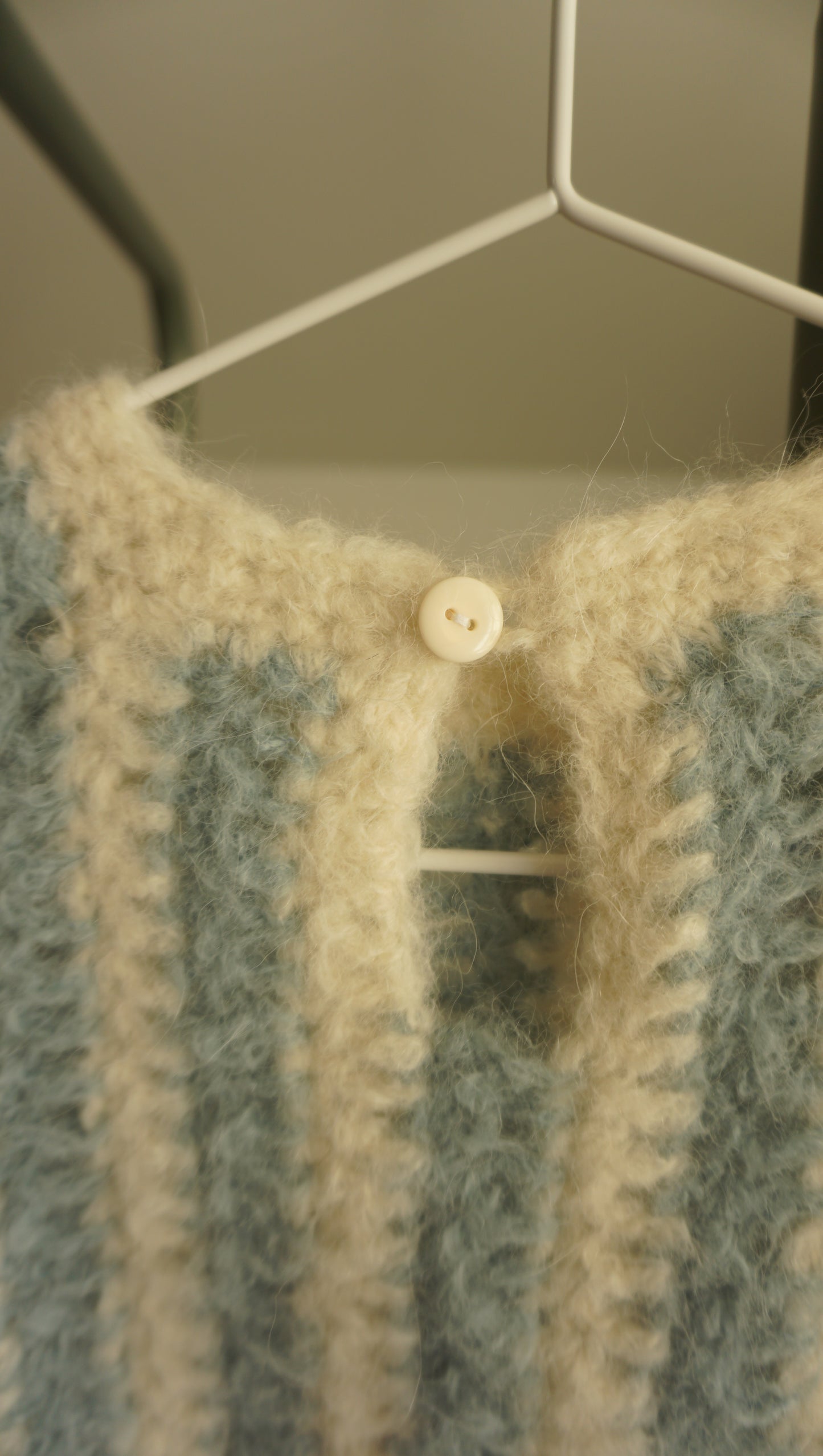 Fluffy striped crochet vest blue white