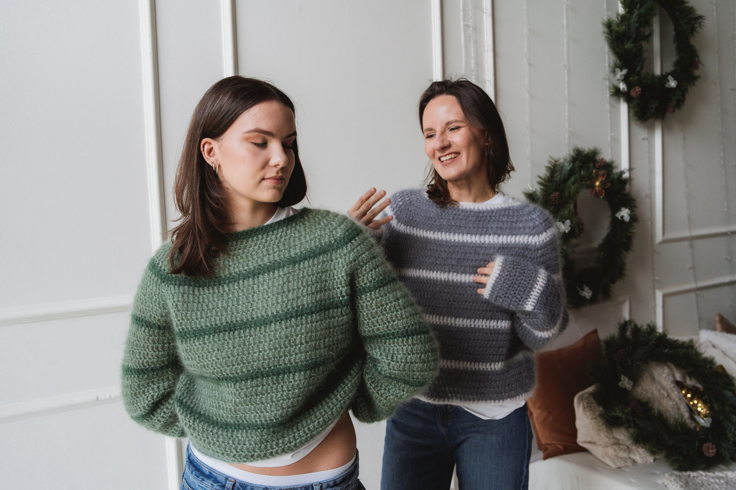 Crochet mohair cropped jumper in green