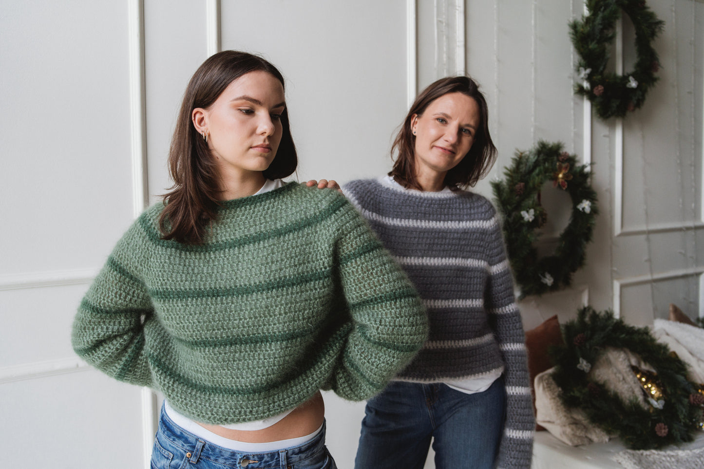 Crochet mohair cropped jumper in grey