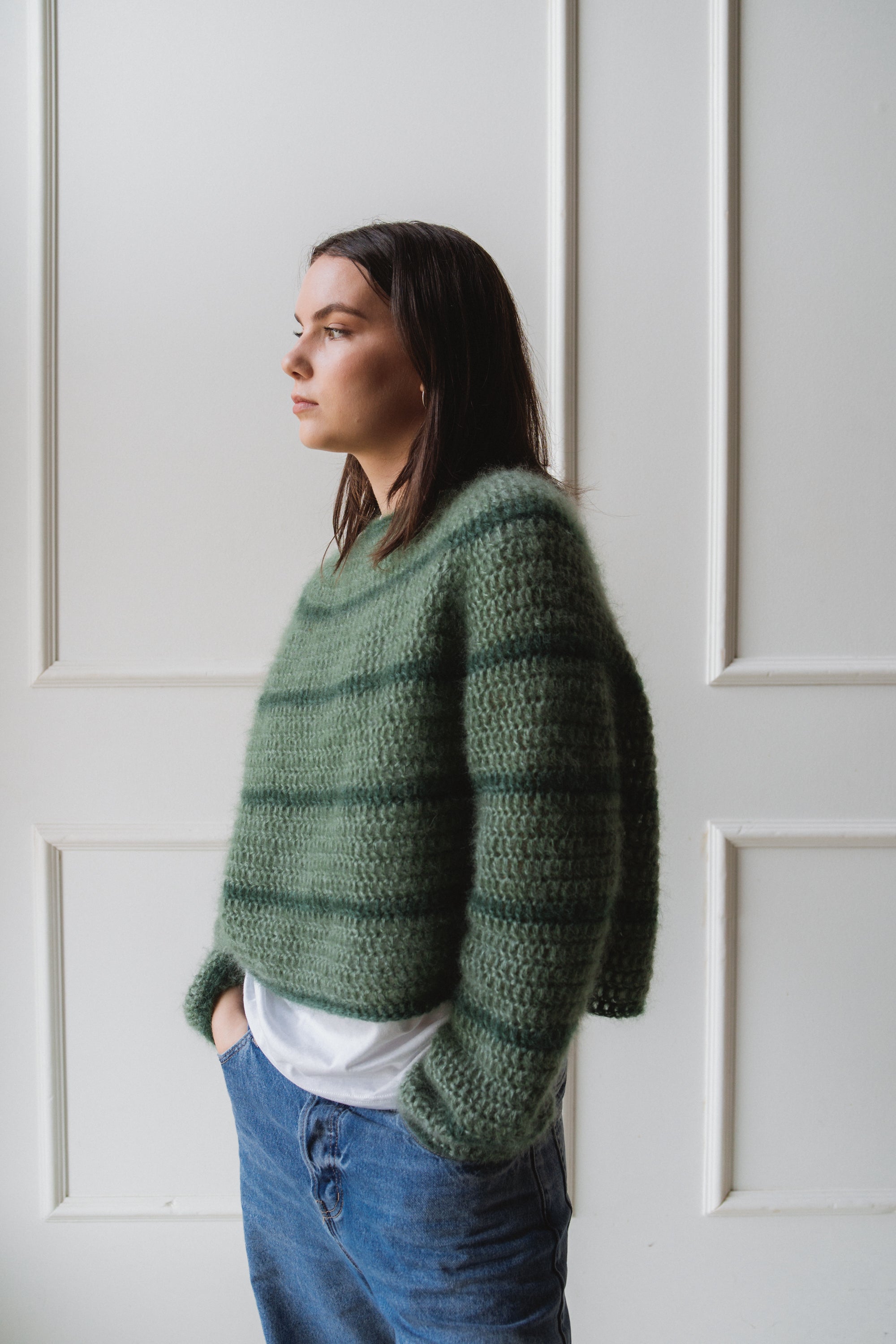 Crochet mohair cropped jumper in green – WoolDot Knitwear