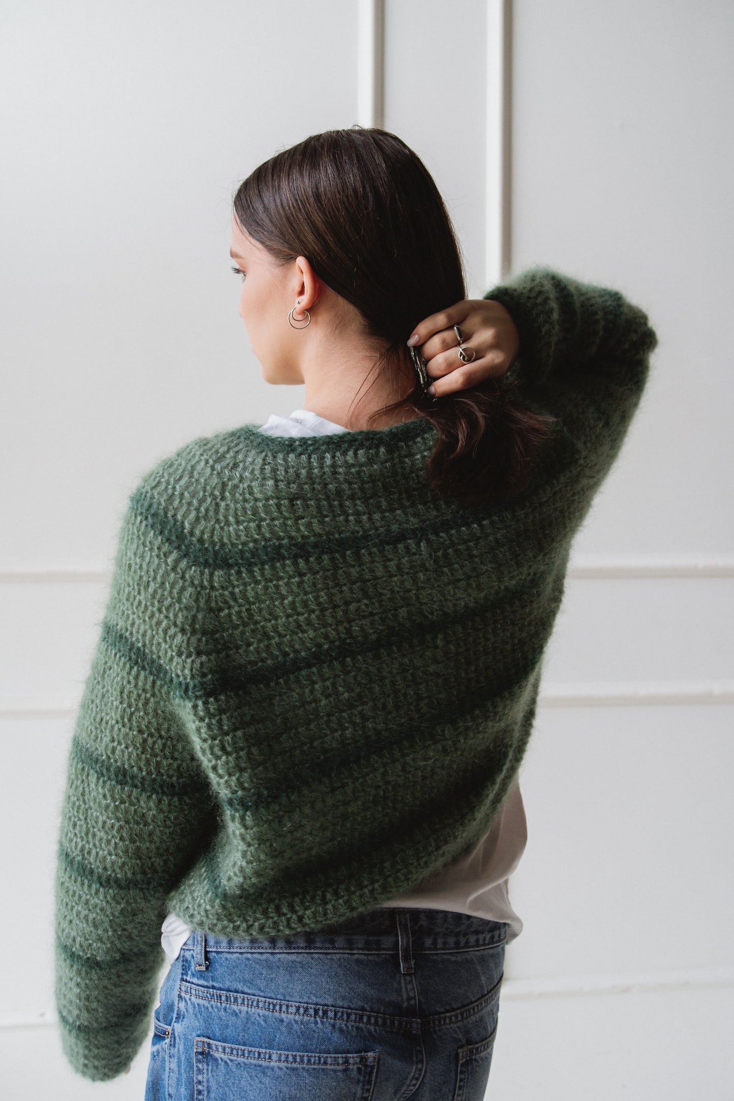 Crochet mohair cropped jumper in green