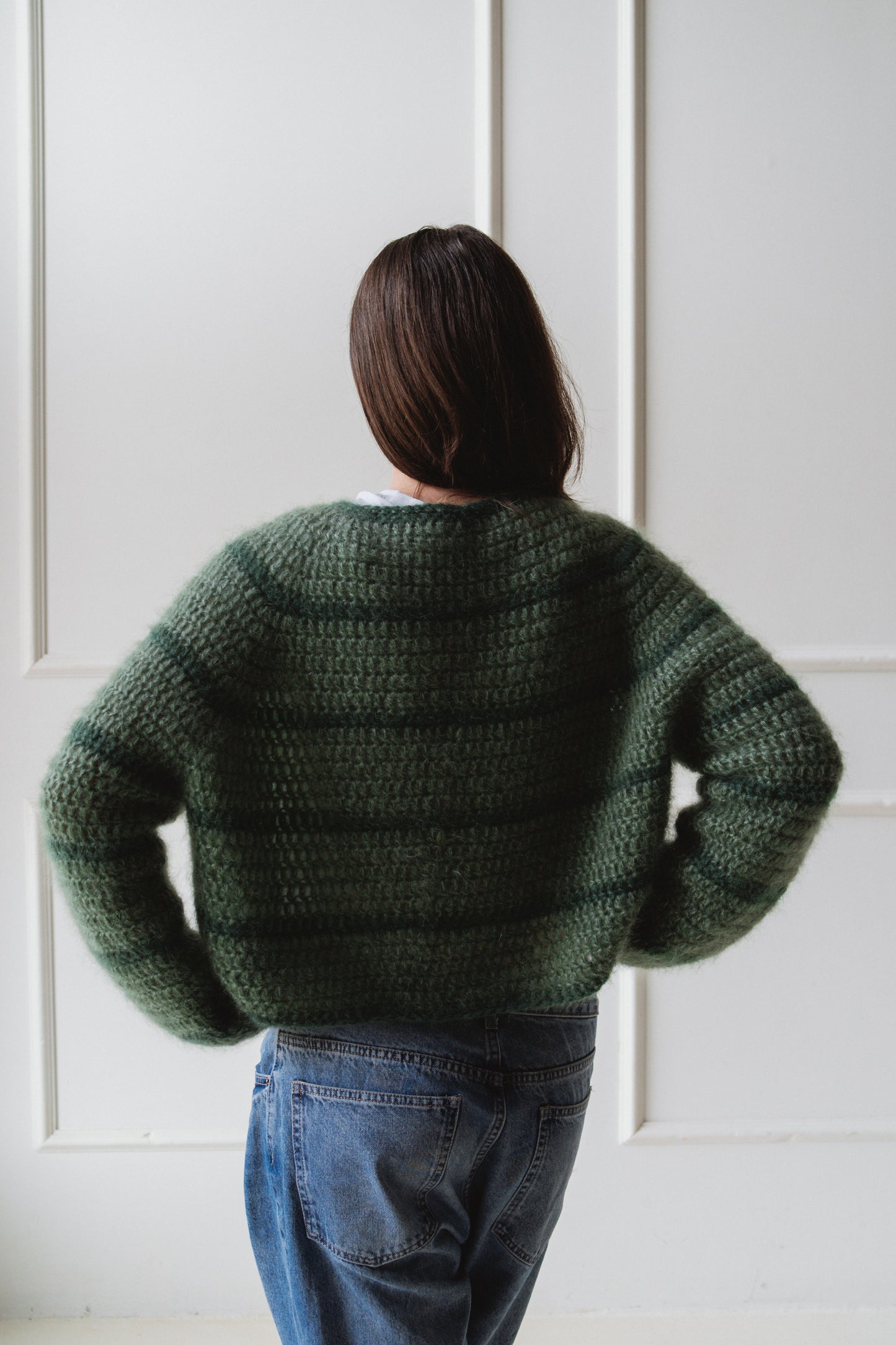 Crochet mohair cropped jumper in green