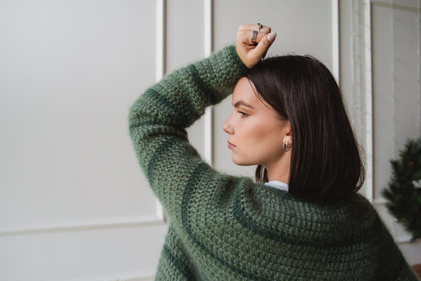 Crochet mohair cropped jumper in green