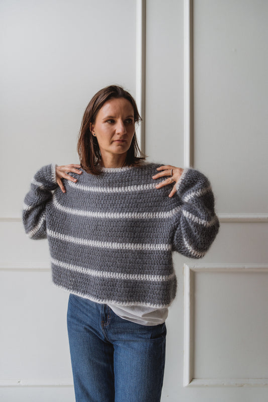 Crochet mohair cropped jumper in grey