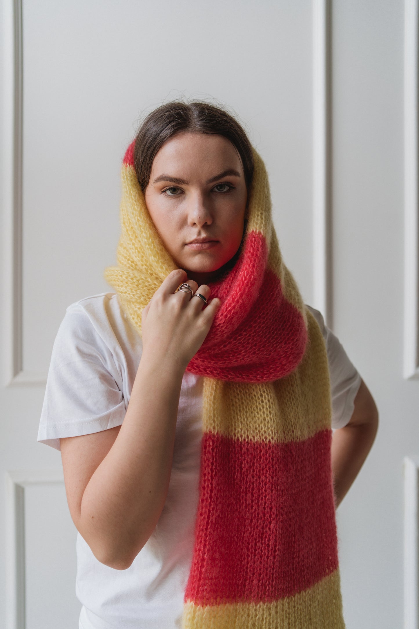 big soft mohair scarf yellow and bright pink