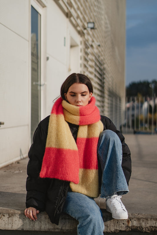 big soft mohair scarf yellow and bright pink