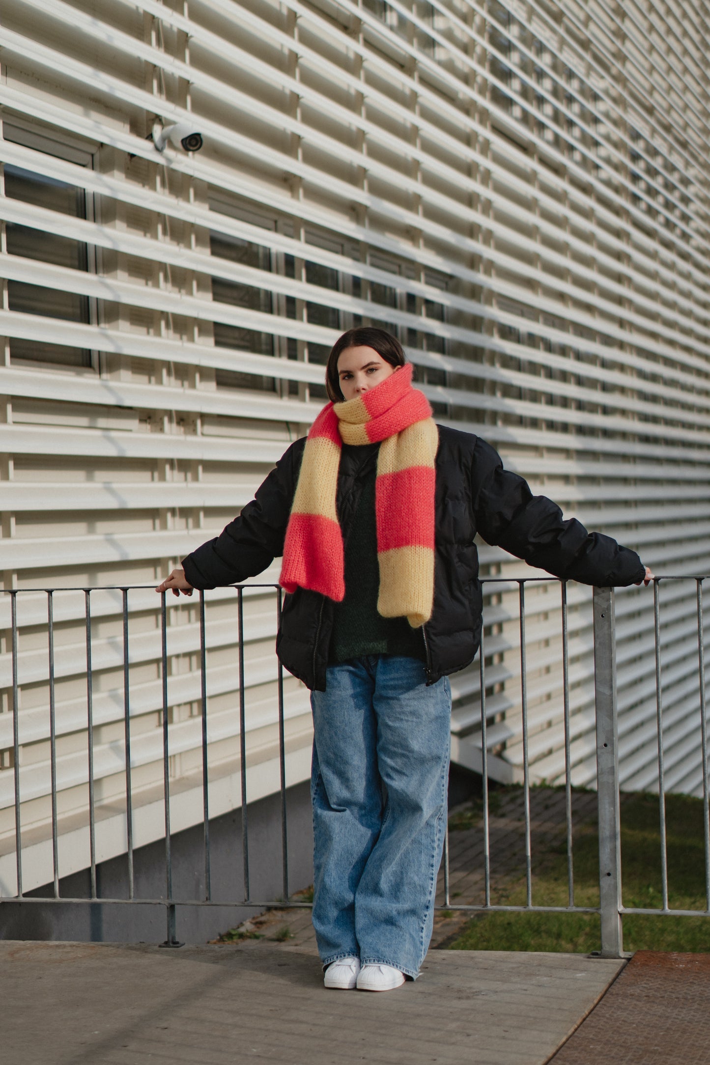 big soft mohair scarf yellow and bright pink